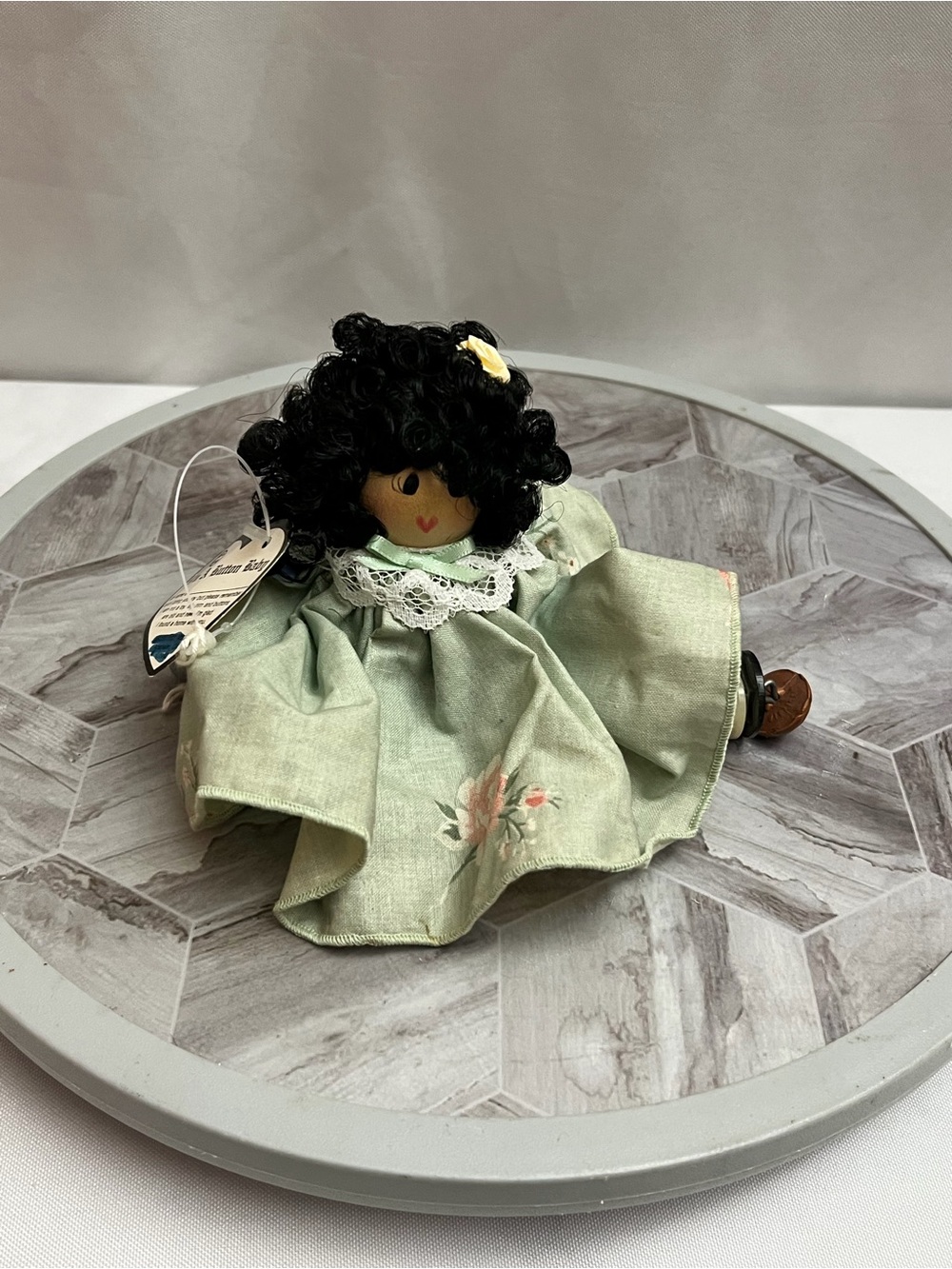 Vintage 1992 Just For You Button Baby Doll Folk Art Handmade Decor